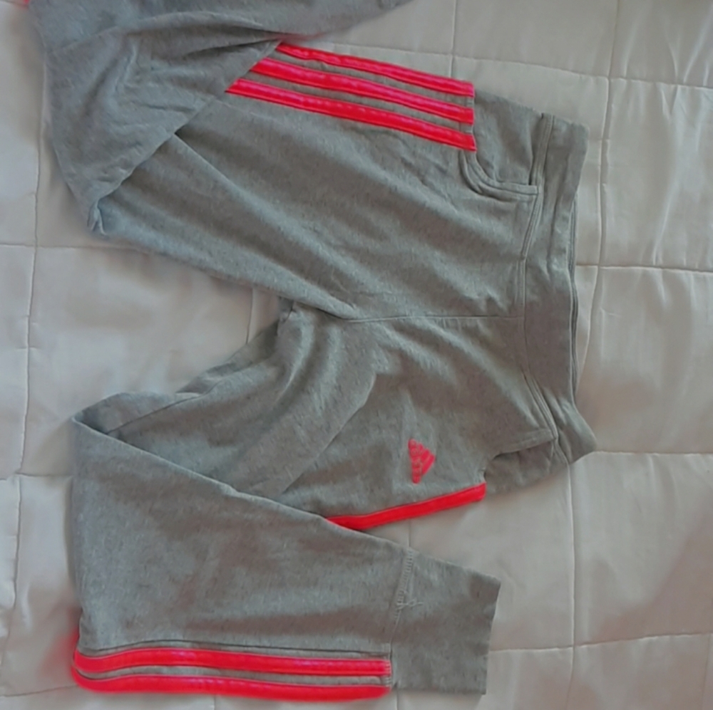 Grey and pink Adidas joggers
